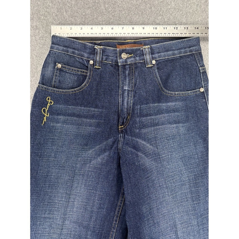 VTG Y2K Sean John Baggy Jeans Script Dark Wash Indigo Unisex Youth 16 Fits 28x30 - Picture 10 of 14